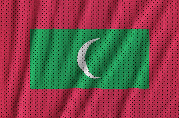Maldives flag printed on a polyester nylon sportswear mesh fabri