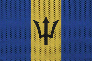 Barbados flag printed on a polyester nylon sportswear mesh fabric with some folds