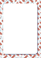 Blank white frame on background with cute cartoon red pencils and blue letters. Vertical.