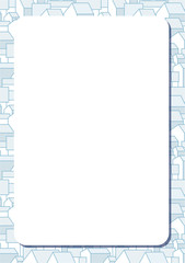 Blank white space on cute catoon urban background with gabled houses. Vertical