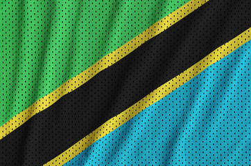 Tanzania flag printed on a polyester nylon sportswear mesh fabric with some folds