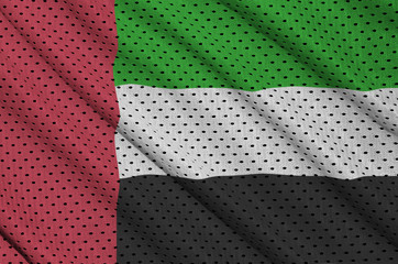 United Arab Emirates flag printed on a polyester nylon sportswear mesh fabric with some folds