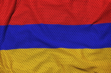 Armenia flag printed on a polyester nylon sportswear mesh fabric with some folds