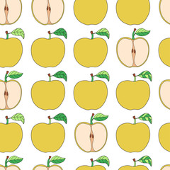 Seamless pattern with cartoon yellow apples.