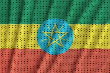 Ethiopia flag printed on a polyester nylon sportswear mesh fabric with some folds