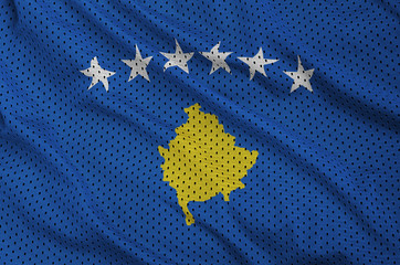 Kosovo flag printed on a polyester nylon sportswear mesh fabric with some folds