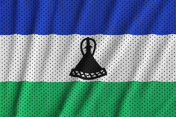 Lesotho flag printed on a polyester nylon sportswear mesh fabric with some folds