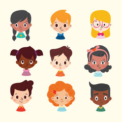kid face set vector.
