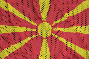 Macedonia flag printed on a polyester nylon sportswear mesh fabric with some folds
