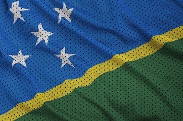 Solomon Islands flag printed on a polyester nylon sportswear mesh fabric with some folds