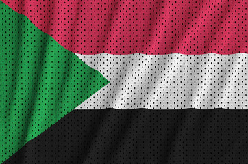 Sudan flag printed on a polyester nylon sportswear mesh fabric with some folds