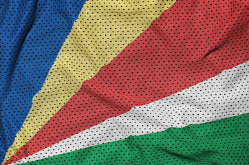 Seychelles flag printed on a polyester nylon sportswear mesh fabric with some folds