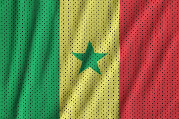 Senegal flag printed on a polyester nylon sportswear mesh fabric with some folds
