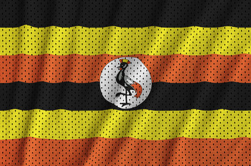 Uganda flag printed on a polyester nylon sportswear mesh fabric with some folds