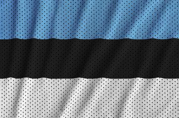 Estonia flag printed on a polyester nylon sportswear mesh fabric with some folds