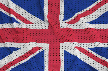Great britain flag printed on a polyester nylon sportswear mesh fabric with some folds