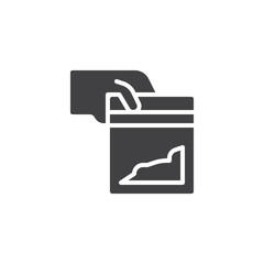Hand giving a Cocaine packet vector icon. filled flat sign for mobile concept and web design. Bag with a dose of cocaine simple solid icon. Drugs symbol, logo illustration. Vector graphics