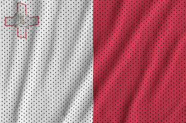 Malta flag printed on a polyester nylon sportswear mesh fabric with some folds