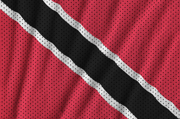 Trinidad and Tobago flag printed on a polyester nylon sportswear mesh fabric with some folds