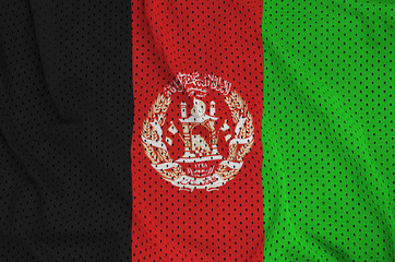 Afghanistan flag printed on a polyester nylon sportswear mesh fabric with some folds