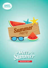 Hello summer card banner with wooden background. Use for poster, flyer, advertising, brochure, invitation, flyer.