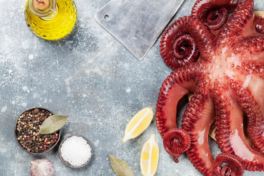 Raw octopus cooking