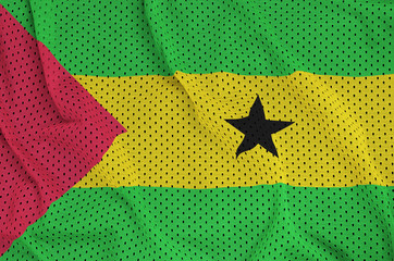 Sao Tome and Principe flag printed on a polyester nylon sportswear mesh fabric with some folds