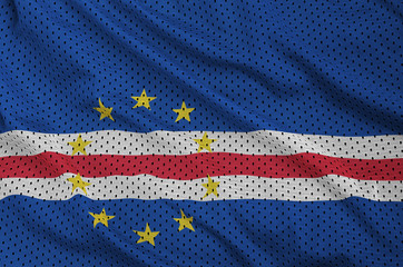 Cabo Verde flag printed on a polyester nylon sportswear mesh fabric with some folds