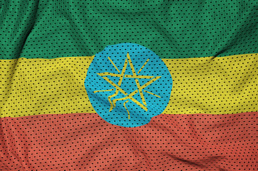 Ethiopia flag printed on a polyester nylon sportswear mesh fabric with some folds