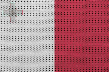 Malta flag printed on a polyester nylon sportswear mesh fabric with some folds