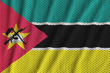 Mozambique flag printed on a polyester nylon sportswear mesh fabric with some folds