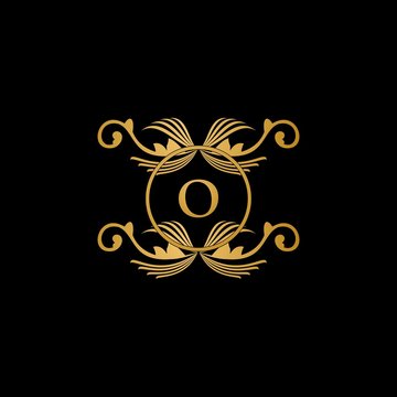 luxury beautiful gold O logo design with flourish ornament and black background. monogram O. initial letter O. Vintage Gold O Letter Logo Design Template