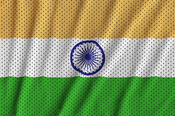 India flag printed on a polyester nylon sportswear mesh fabric with some folds