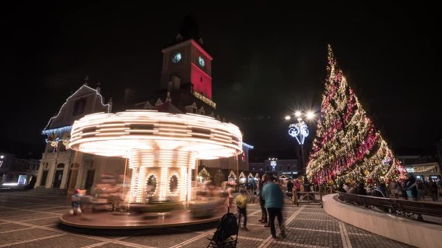 Timelapse of a carousel at Brasov Christmas market
