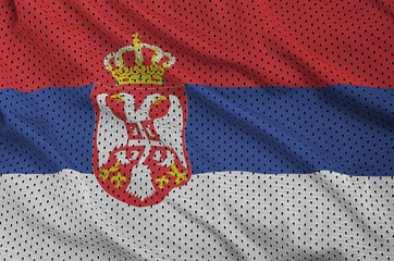 Serbia flag printed on a polyester nylon sportswear mesh fabric with some folds