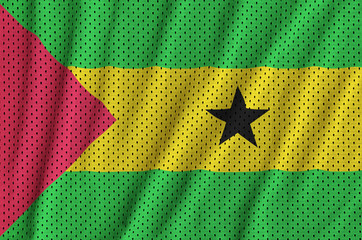 Sao Tome and Principe flag printed on a polyester nylon sportswear mesh fabric with some folds