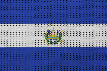 El Salvador flag printed on a polyester nylon sportswear mesh fabric with some folds