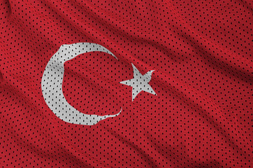 Turkey flag printed on a polyester nylon sportswear mesh fabric with some folds