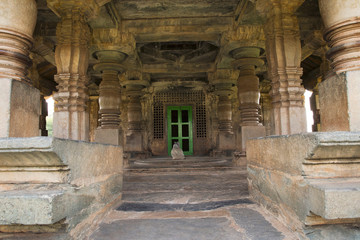 DAMBAL, Karnataka State, India. Doddabasappa Temple interior pillars