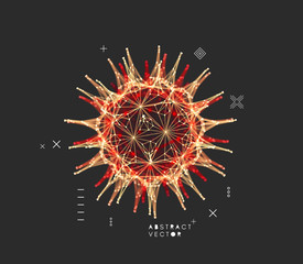 Sphere with connected lines and dots. Global digital connections. Wireframe illustration. Abstract 3d grid design. Technology style.