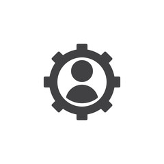 User in gear vector icon. filled flat sign for mobile concept and web design. Productivity simple solid icon. User preferences symbol, logo illustration. Pixel perfect vector graphics