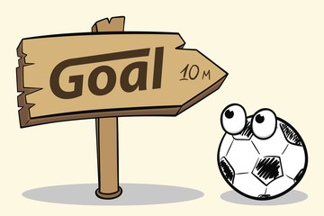 Ball character and direction sign