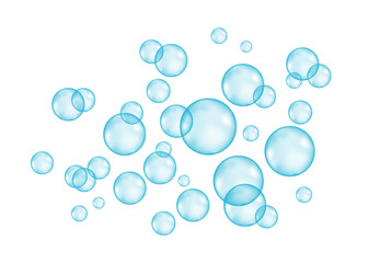 Underwater blue fizzing air, water or oxygen  bubbles.