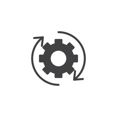 Rotation arrows and gear vector icon. filled flat sign for mobile concept and web design. Update Settings, preferences simple solid icon. Symbol, logo illustration. Pixel perfect vector graphics