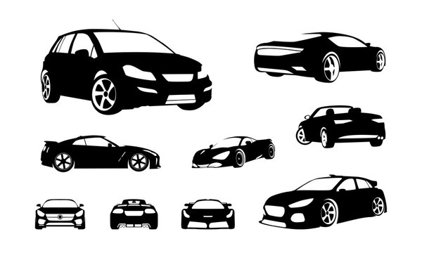 Set of Car silhouette vector, Sport Car silhouette vector