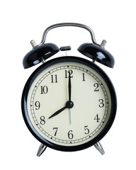 Black retro alarm clock on isolated on white background