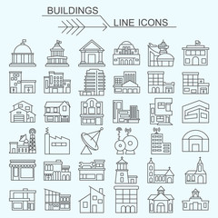 Naklejka premium Buildings vector line icons editable stroke