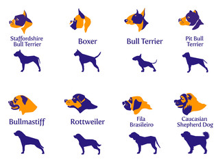 fighting dogs, Snout, Vector Illustration, clipart  silhouette.