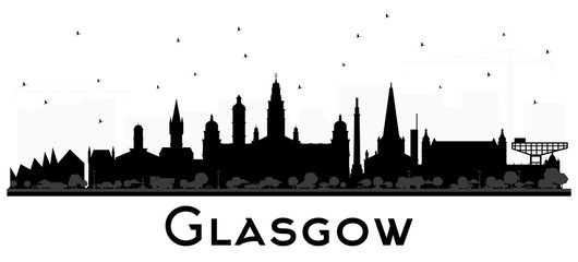 Fototapeta premium Glasgow Scotland City Skyline with Black Buildings Isolated on White.