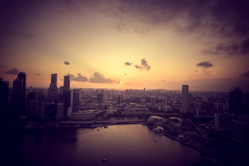 Marina Bay, Singapore - July 02, 2016: Skyview of the Marina bay sands with Cinema tone.
